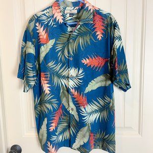 Tommy Bahama 100% Silk Short Sleeve Shirt Size M Teal Blue Green Burnt Orange